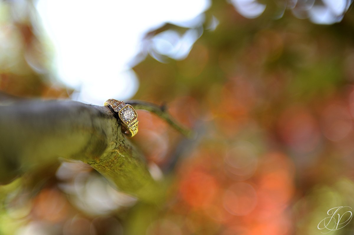 fall photo of wedding rings, vintage gold engagement ring
