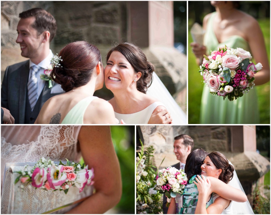 wedding photograph of hugging bride