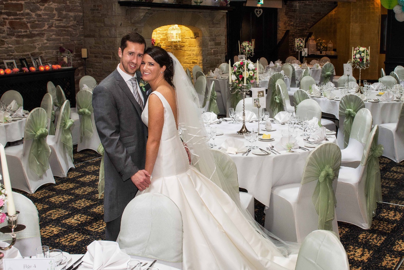 wide angle shot of couple in their reception room