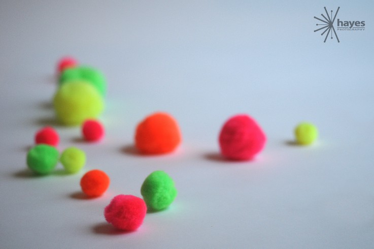 Hayes Photography, still life, neon colors, pom poms, 365 photo challenge