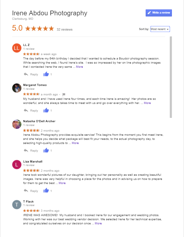 Read our photographer reviews on Google.