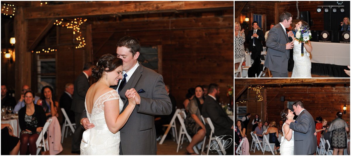bride and groom first dance reception rustic barn reception
