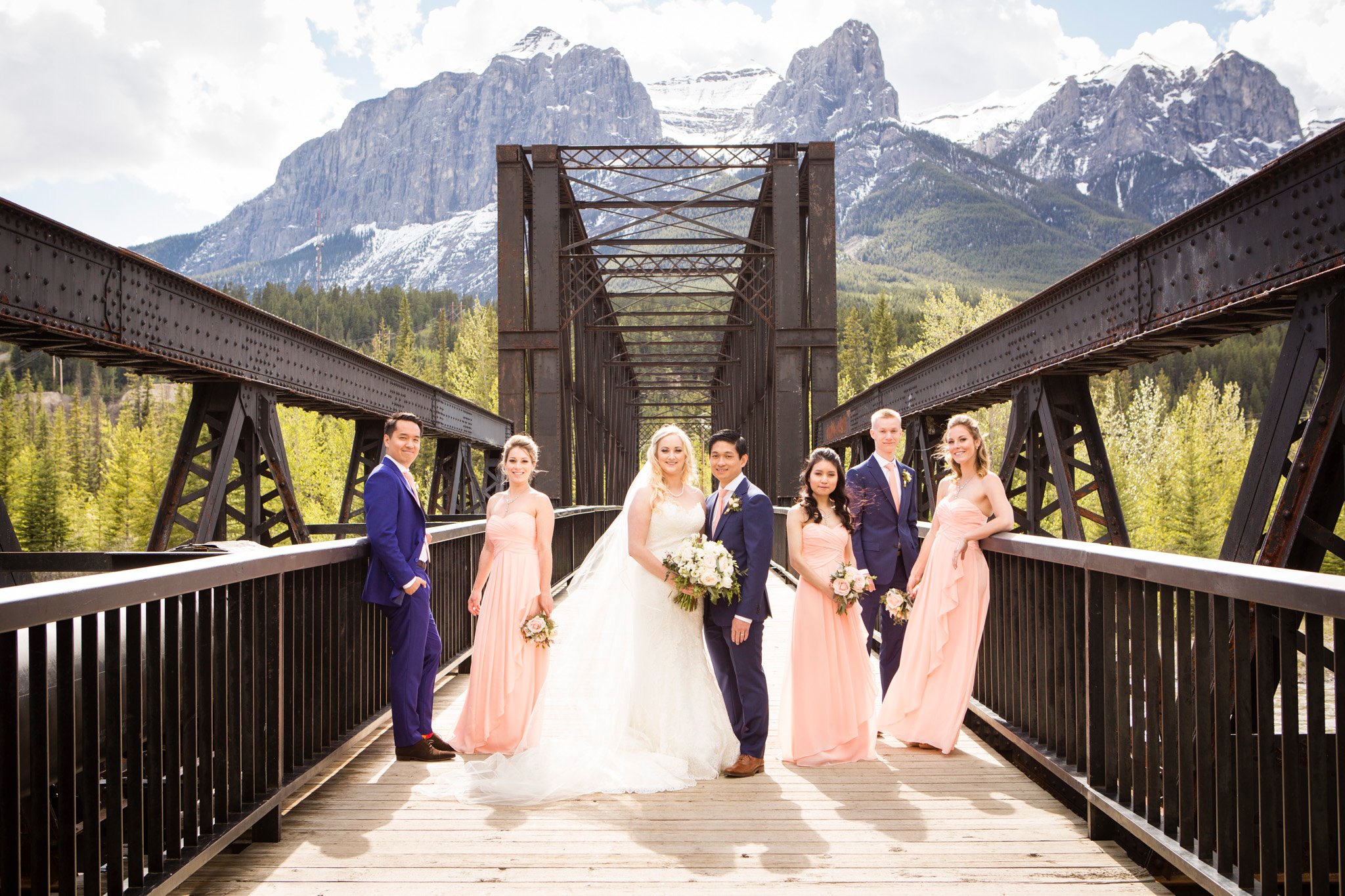 Canmore Engine Bridge Wedding Party Photo