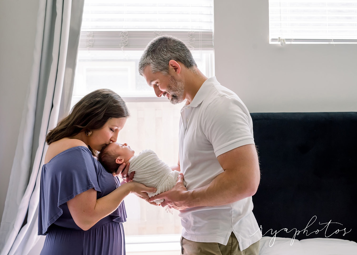 mom, dad, and newborn baby, backlit newborn photography, Ryaphotos