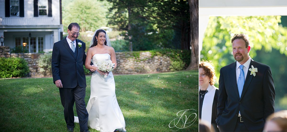 bride walking down isle, schenectady wedding photographer, riverstone manor