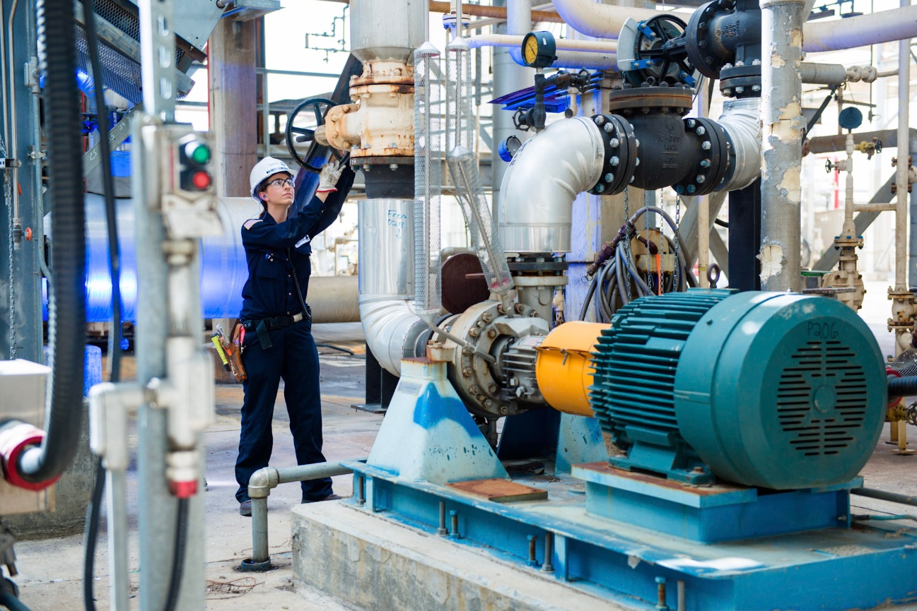 Marketing photography in local industrial plant on location showing a worker on site.