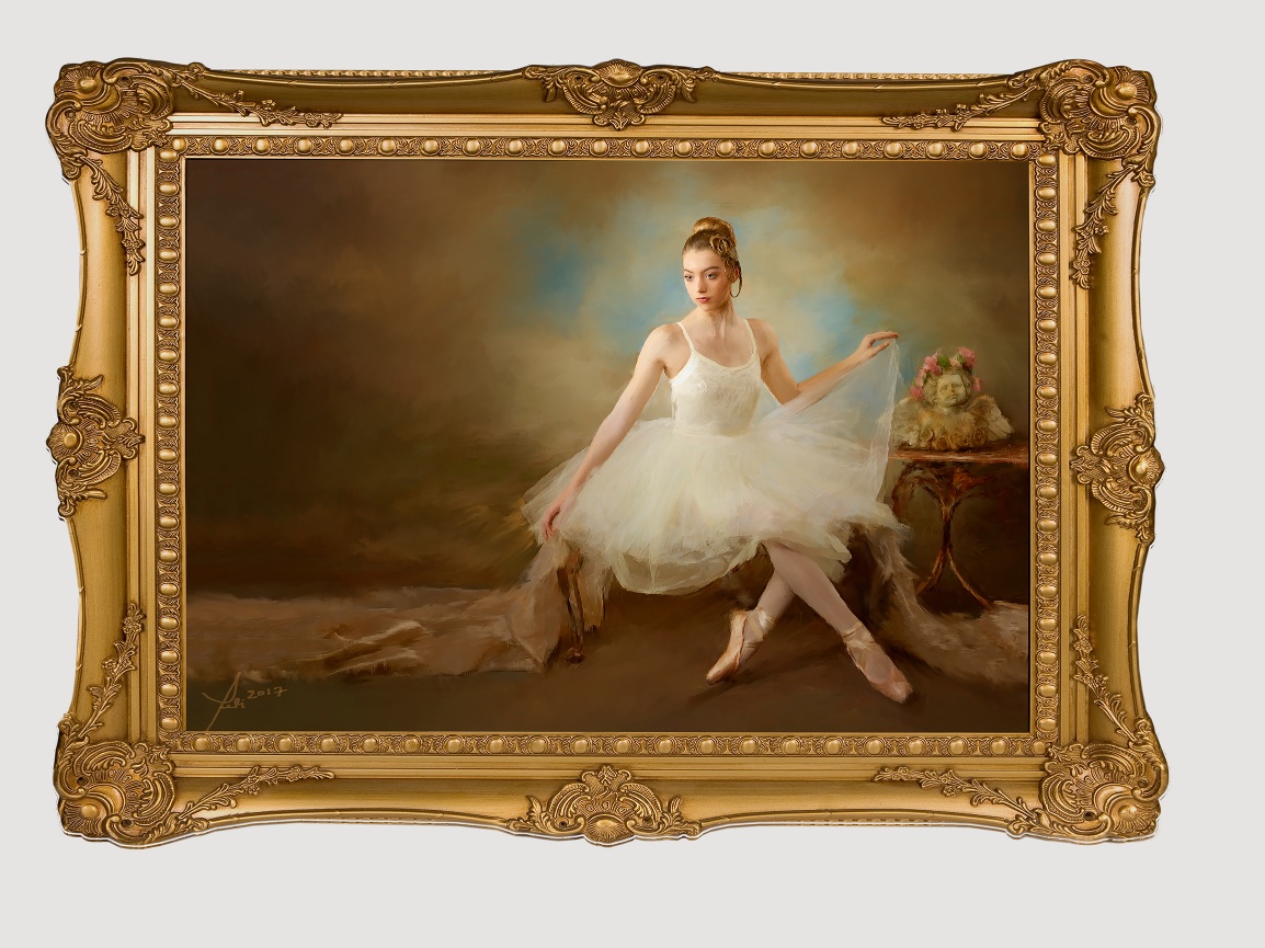 Painted perfection - a fine art hand-rendered portrait of a dancer in a studio by Yedi Koeshendi