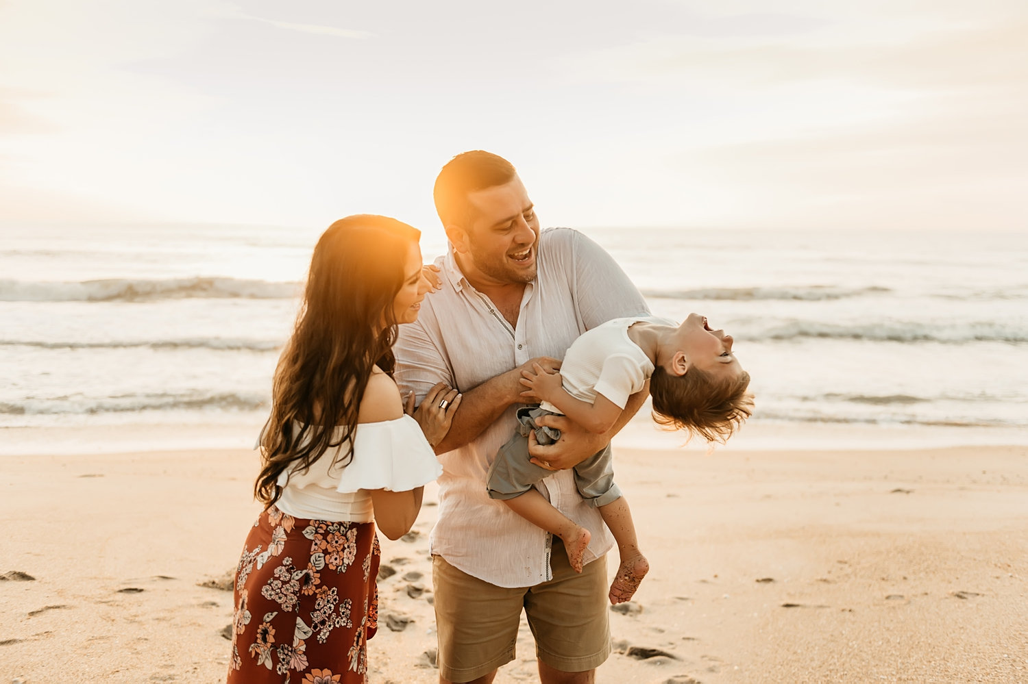 family of 3 beach portrait, sunrise coastal family session, St. Augustine, Rya Duncklee