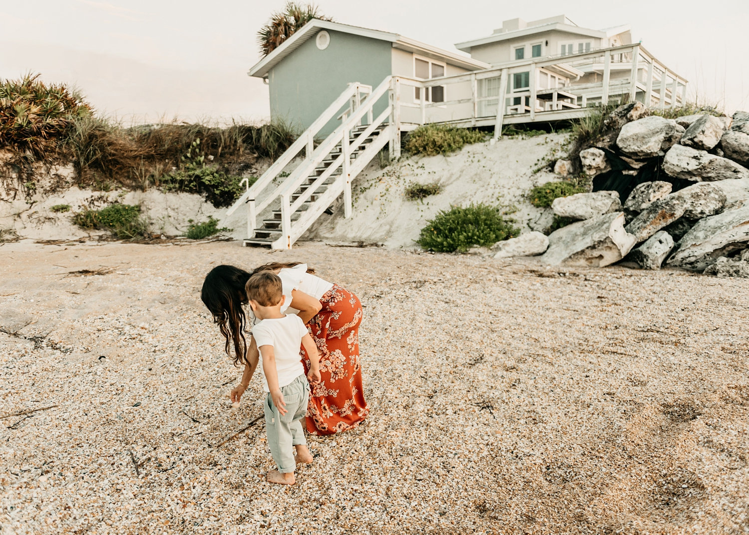 mother and son hunting for shells, Airbnb St. Augustine, Florida, Rya Duncklee