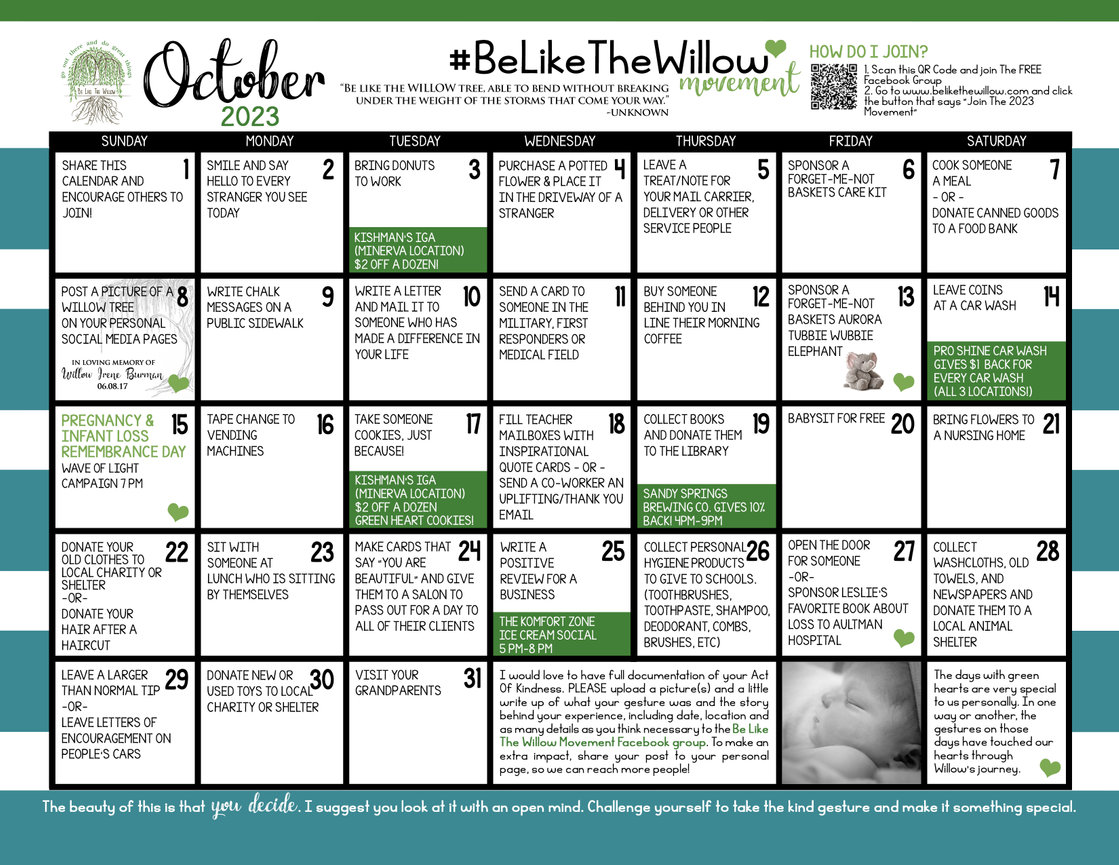 october calendar - Be Like The Willow