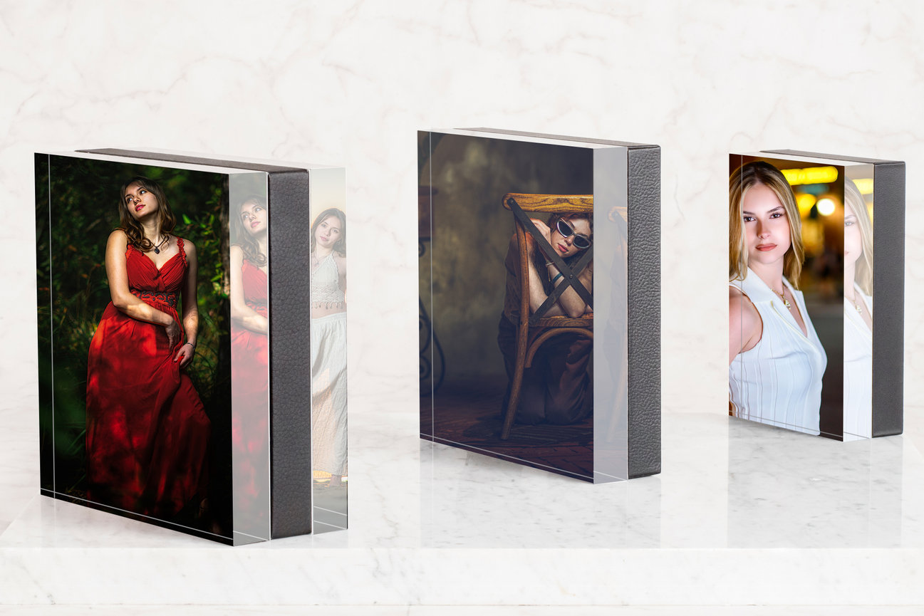 GraphiStudio Ice Block solid acrylic senior portrait — sculptural fine art display by Swartz Portraits