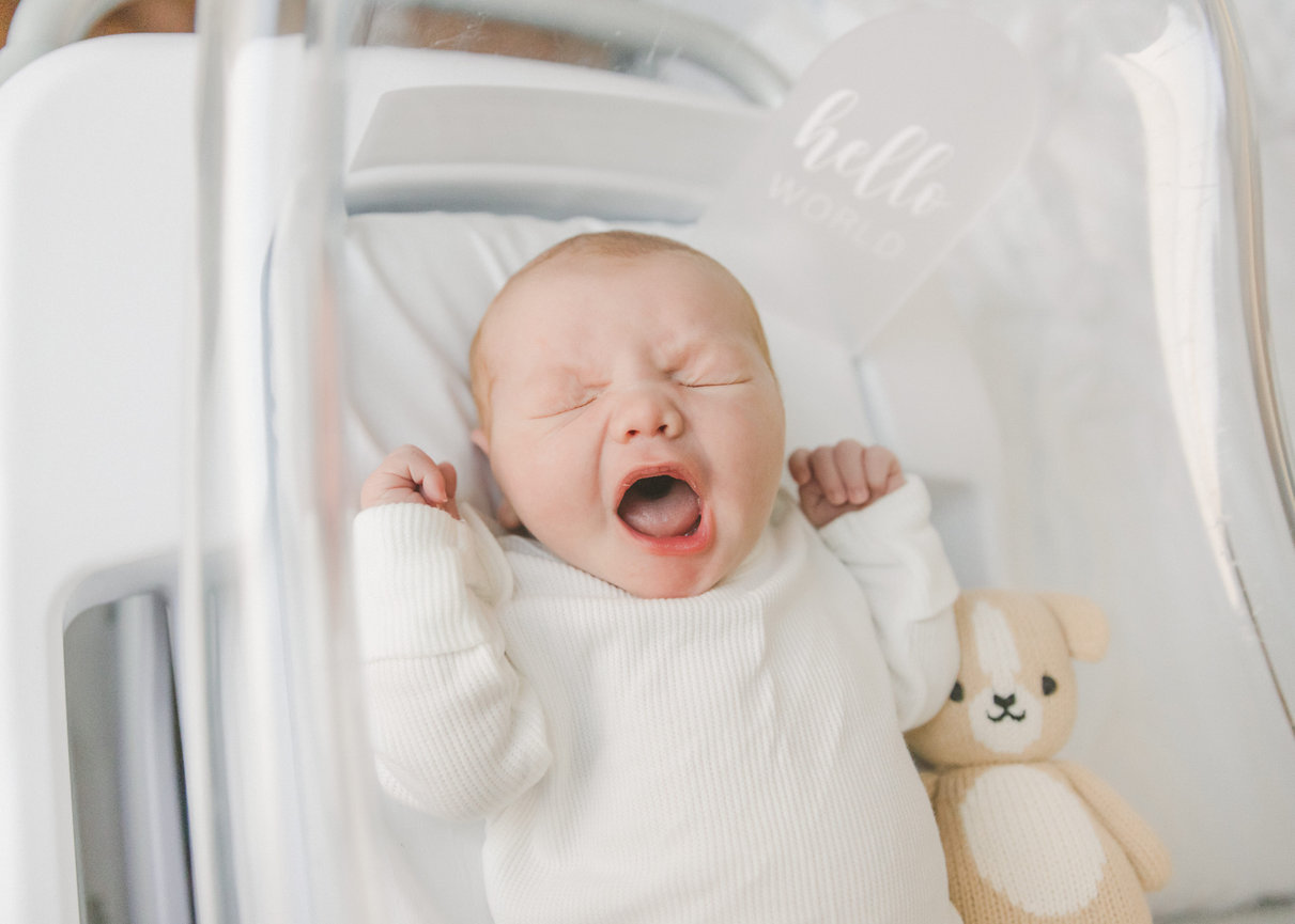 Baby yawn in hospital.