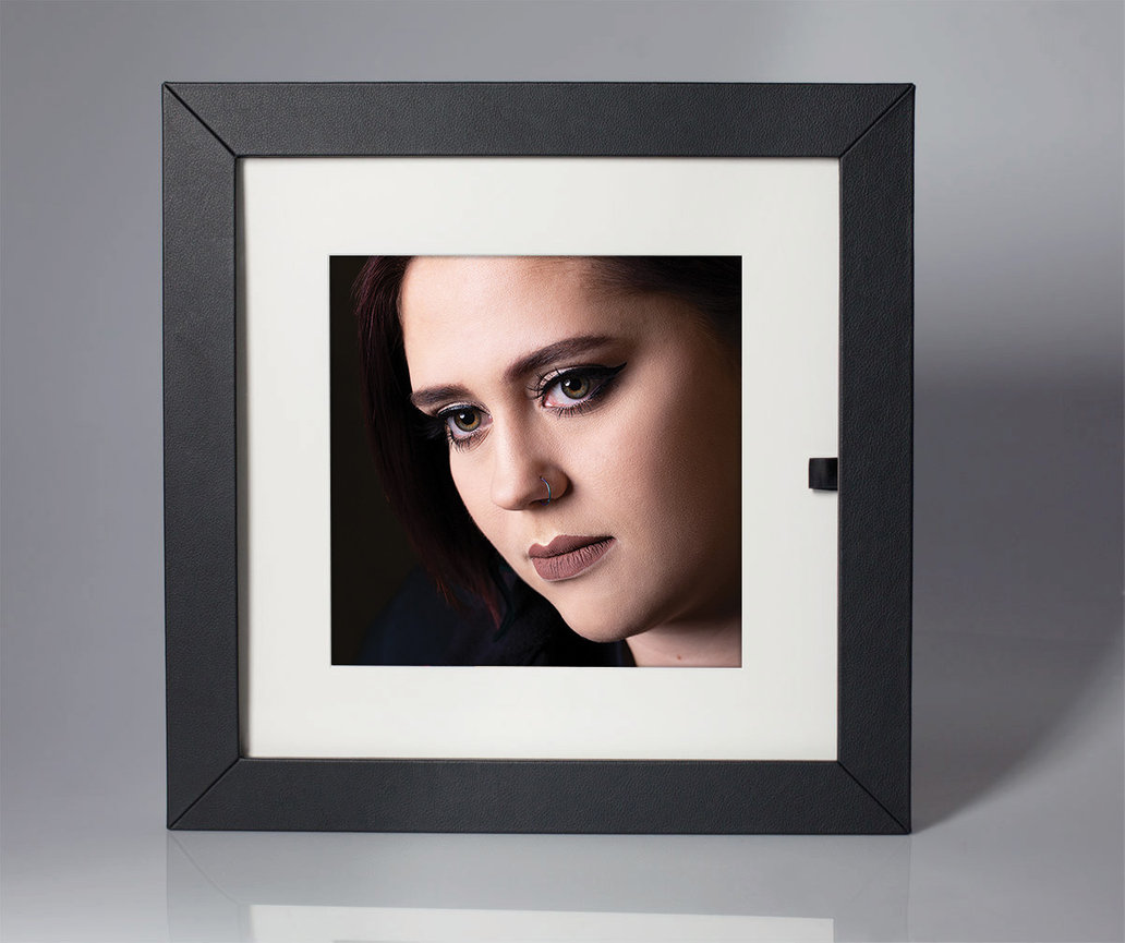 matted portrait print displayed in a folio box with fine art presentation