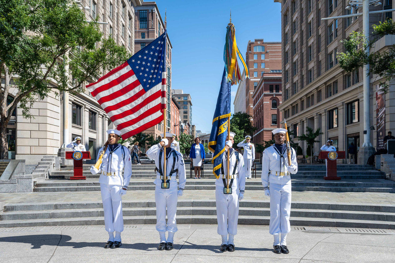 Ceremonial Guard presenting colors at the Navy Memorial in Washington DC