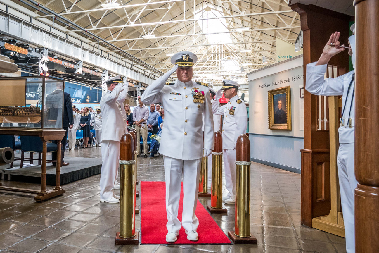 Naval Officer rendering his last salute during his retirement ceremony
