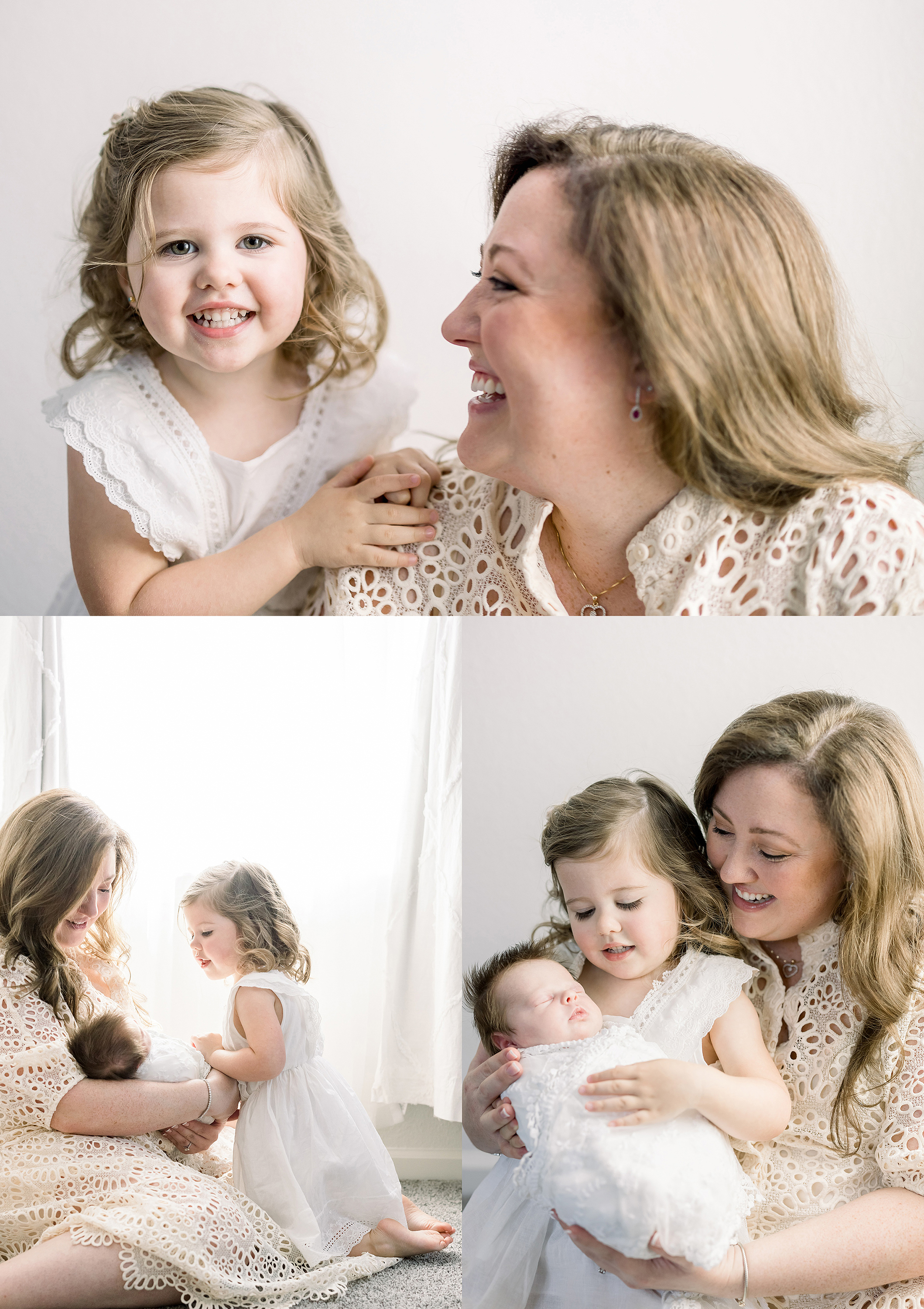 light and airy in home newborn portraits of Mother and daughters