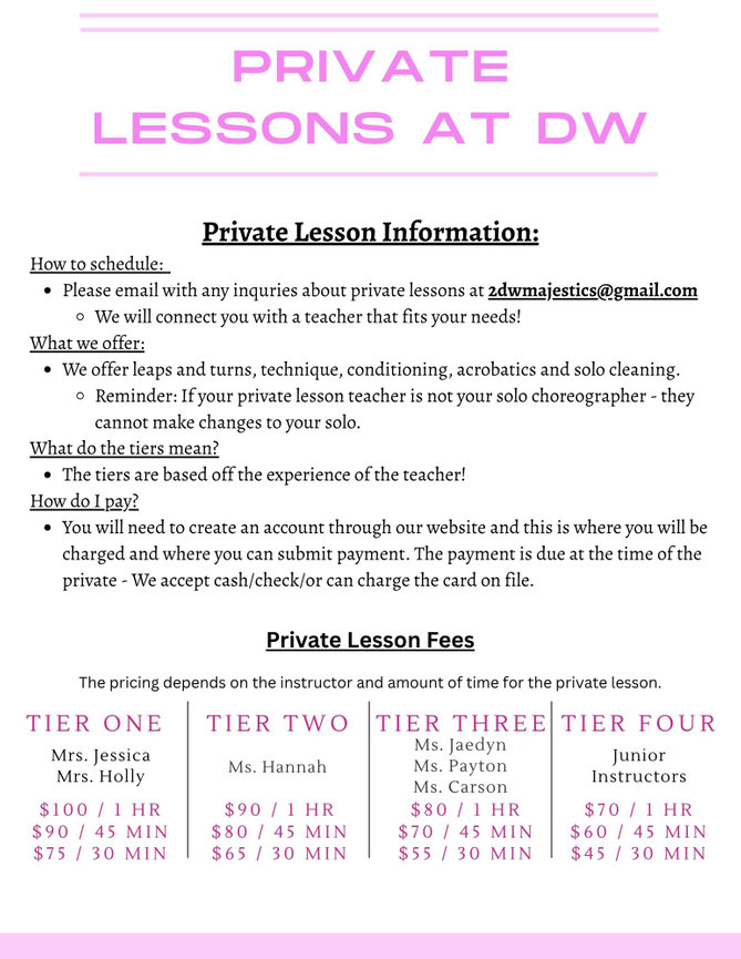 Private Lesson Information