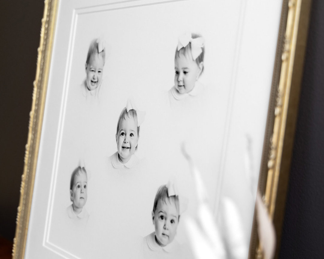 Artistic 5-face portrait study of a little girl, styled in traditional heirloom fashion, Raleigh NC.