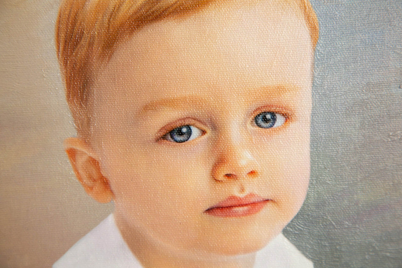 Details of a toddler boy's oil portrait in Raleigh
