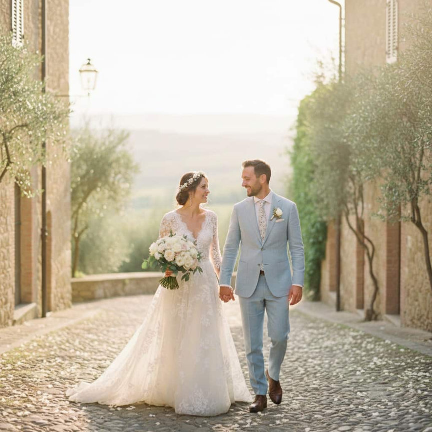 A curated, fine art ceremony scene under a traditional Sorrento lemon trellis; capturing the vibrant yet refined coastal atmosphere of the Tyrrhenian islands.