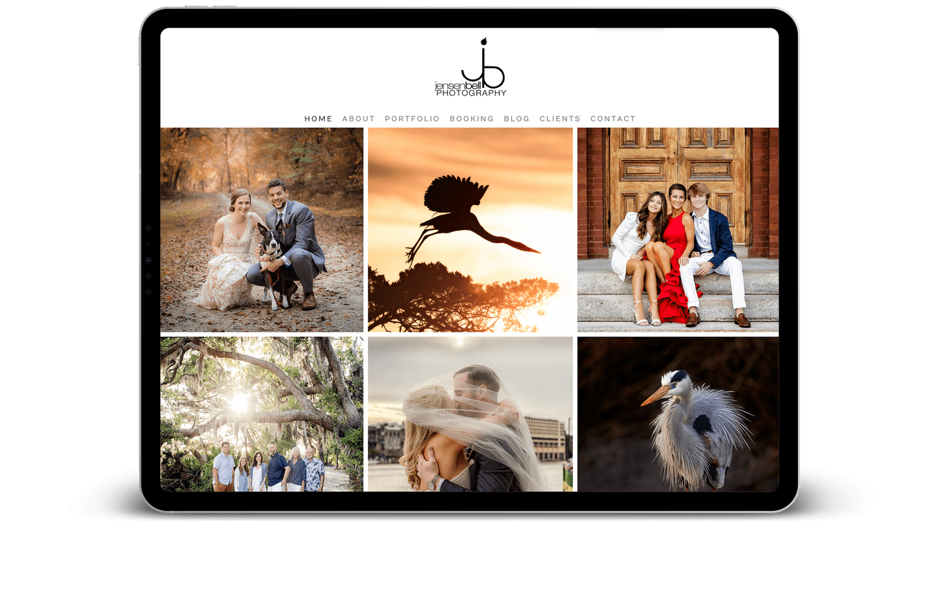 A collage of wedding and nature photography displayed on a tablet.