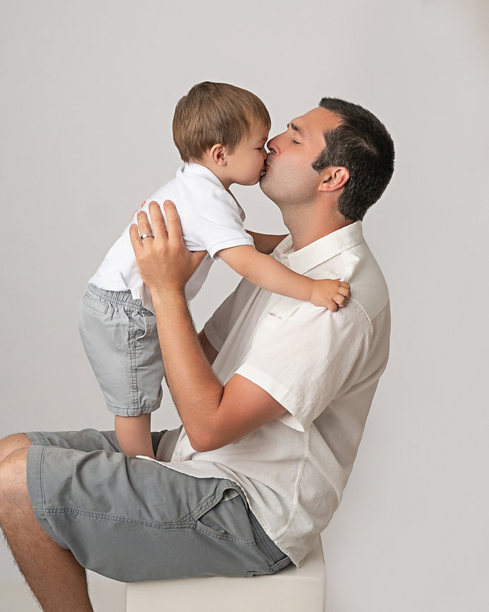 Father and son tender moment in modern Westfield family session