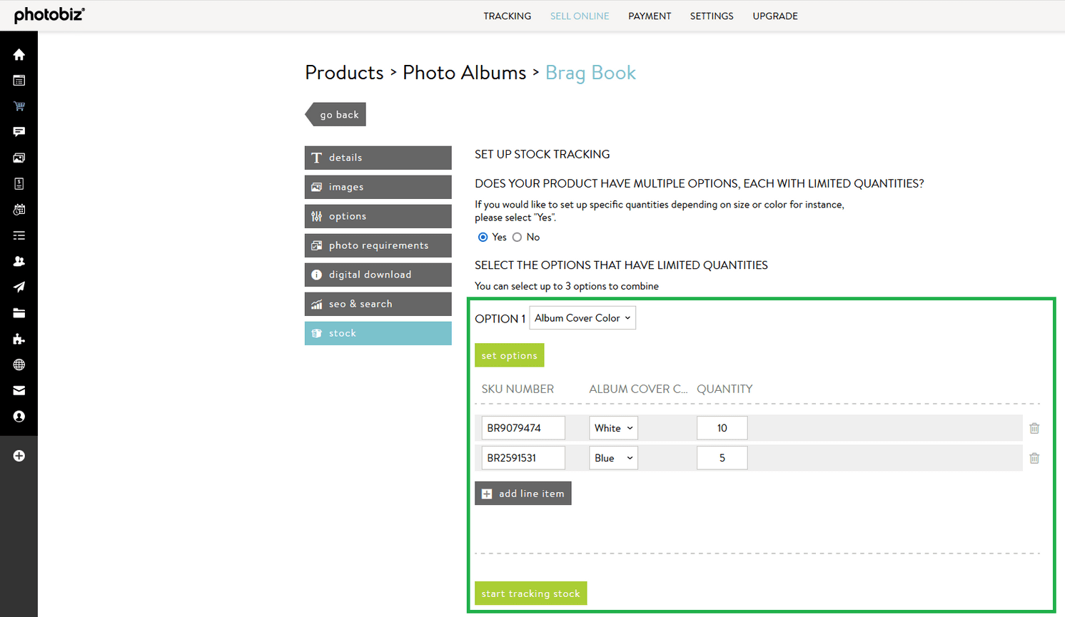How Do I Set Up Stock Tracking for my Products with Options - PhotoBiz ...