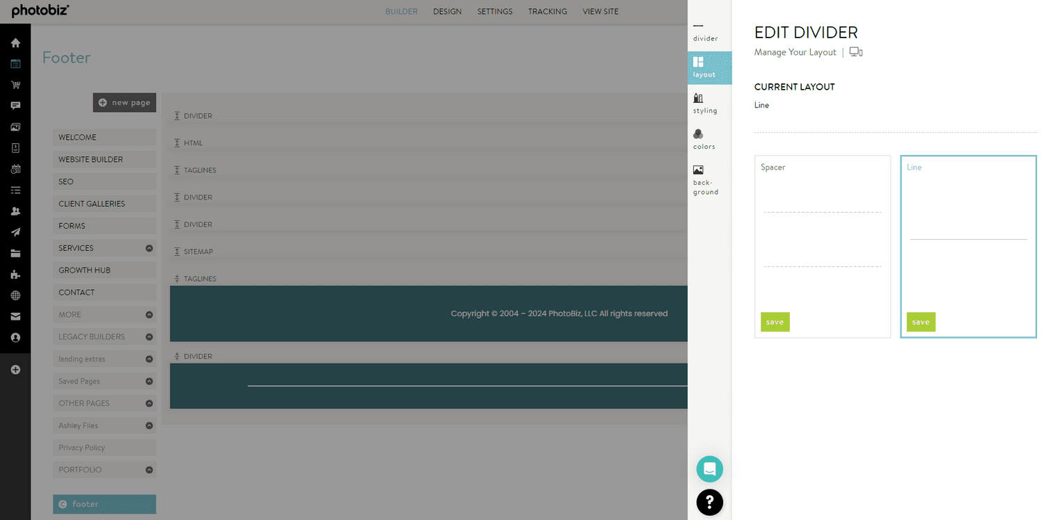 How To Use Divider Blocks In The Footer - PhotoBiz Knowledge Base
