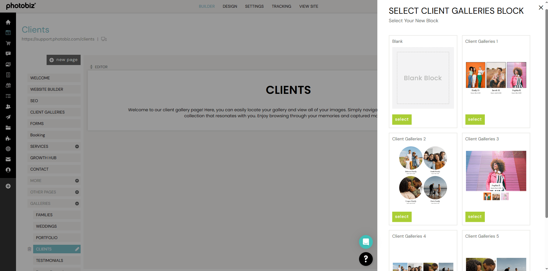 How To Use Client Gallery Blocks - PhotoBiz Knowledge Base
