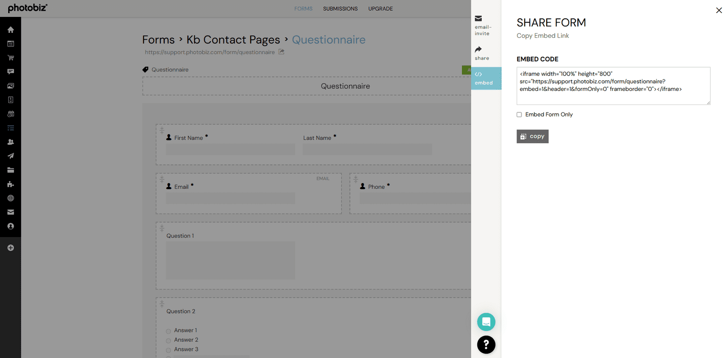 Embed A Form on Any Website - PhotoBiz Knowledge Base
