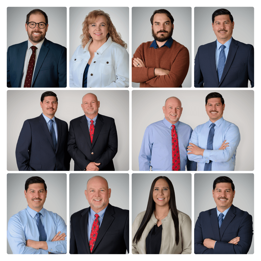 Collage of professional headshots featuring seven individuals in business attire.
