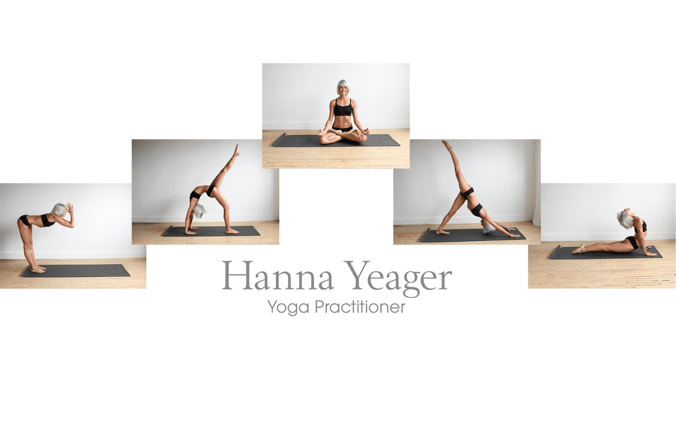A fun collage of various asana poses on a mat with Hanna, a yoga practitioner.